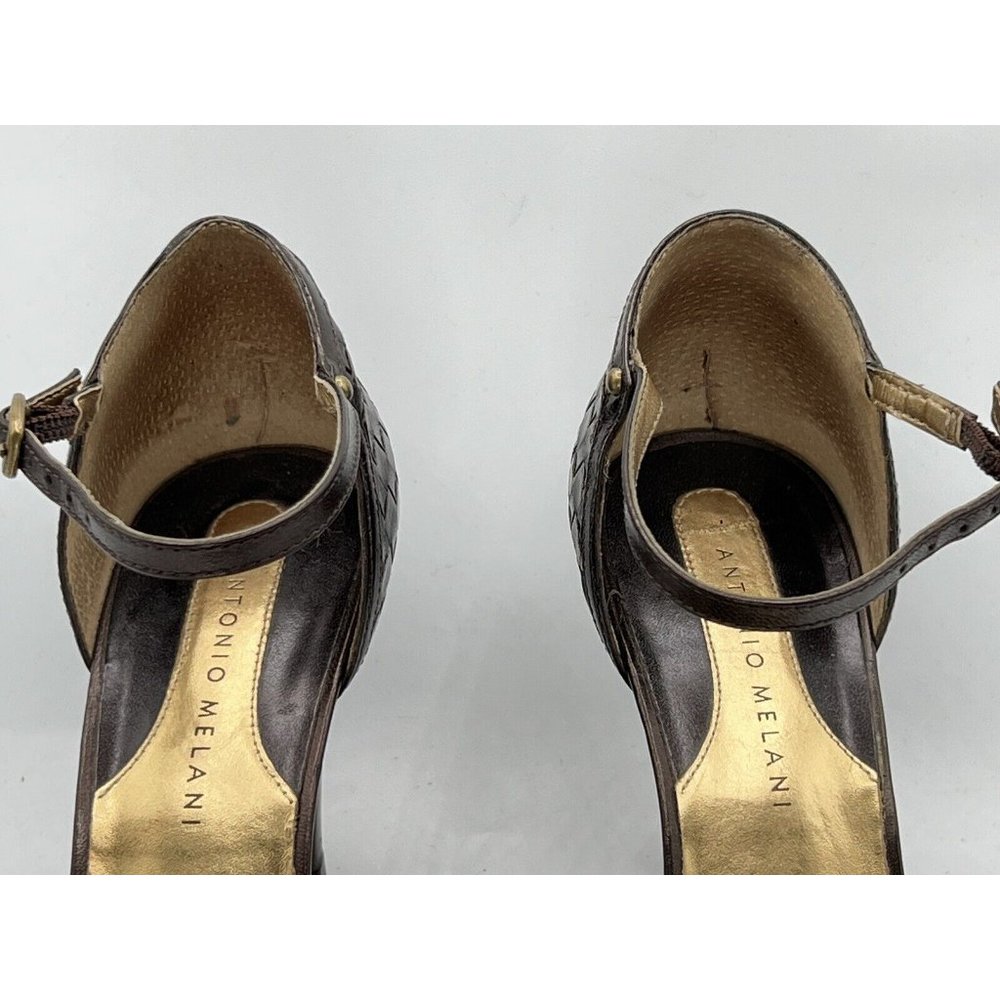 Antonio Melani Brown Leather Strappy Woven Pump Heels Size 8.5 M - Picture 8 of 11